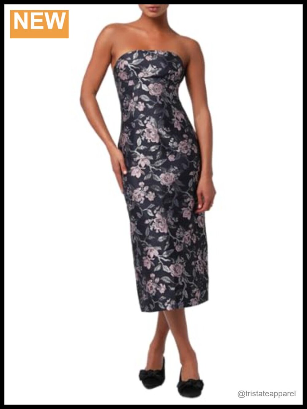Strapless Jacquard Midi Dress Formal Cocktail Evening A-Line